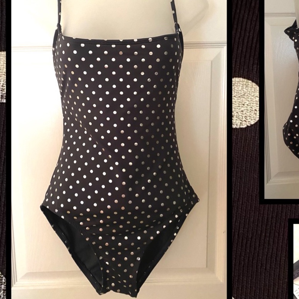 Anne Cole Graphite Gray with Silver Metallic Polka Dots